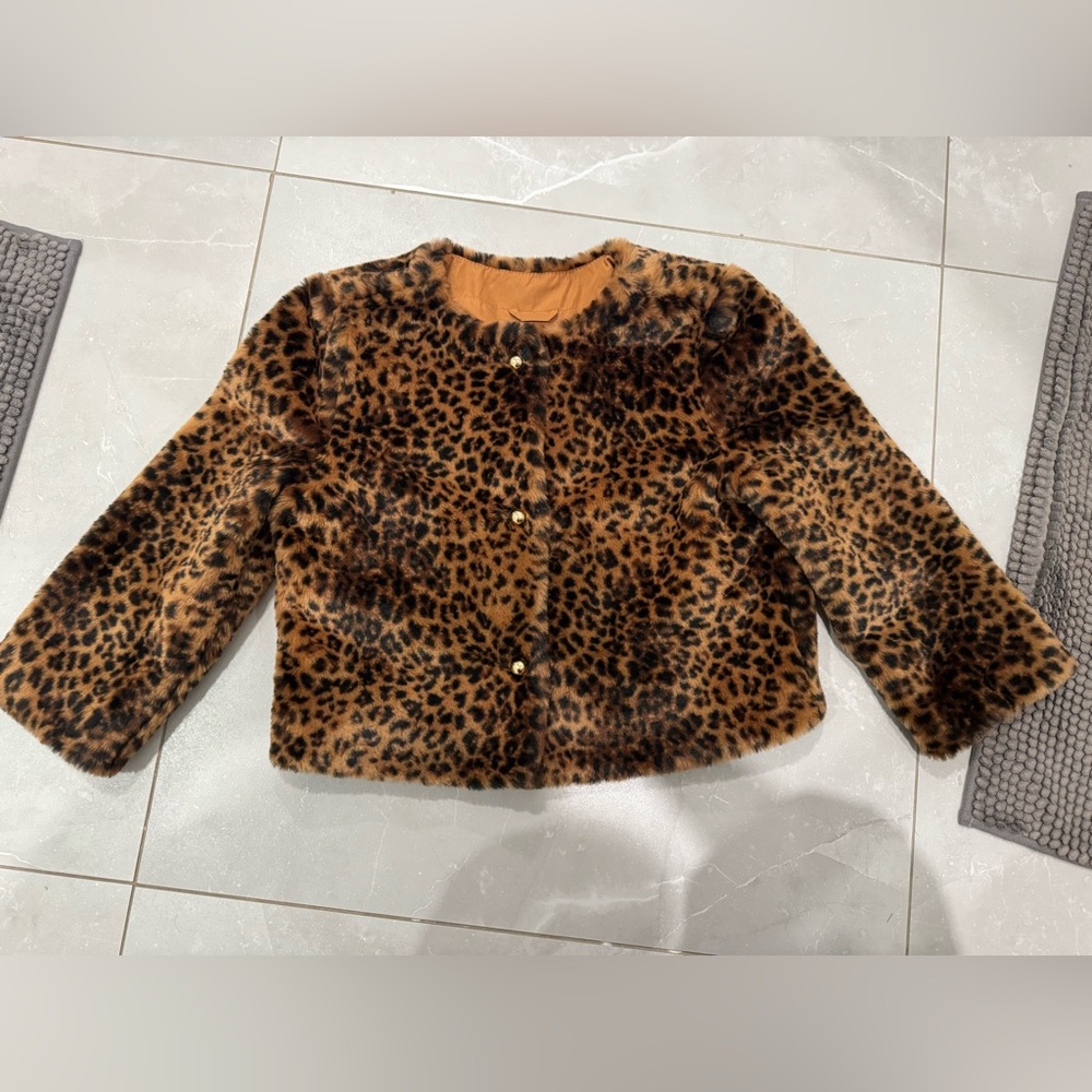 Girl faux fur leopard coat